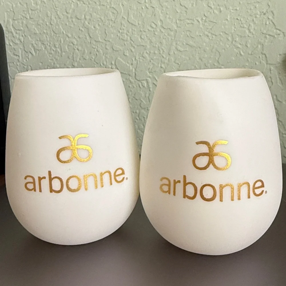 Arbonne White Cups with Gold Logo